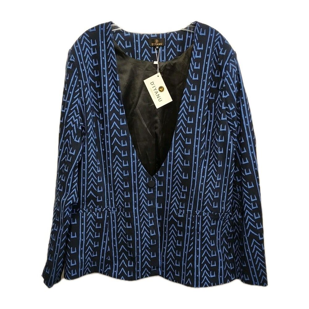 NWT D'IYANU Womens Lined Blazer - Size 3X - Artsy Tribal Graphic Print